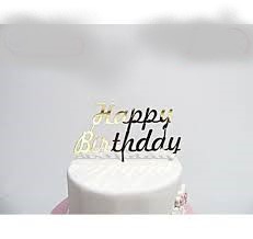 happy birthday yazılı aynalı gold pasta süsü10x7 cm